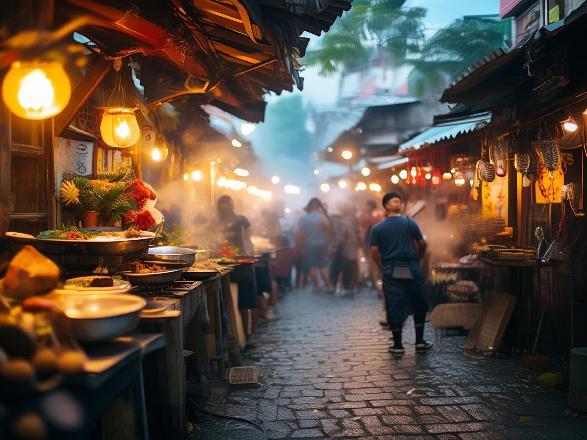 夜市小吃摊旁的音乐回响