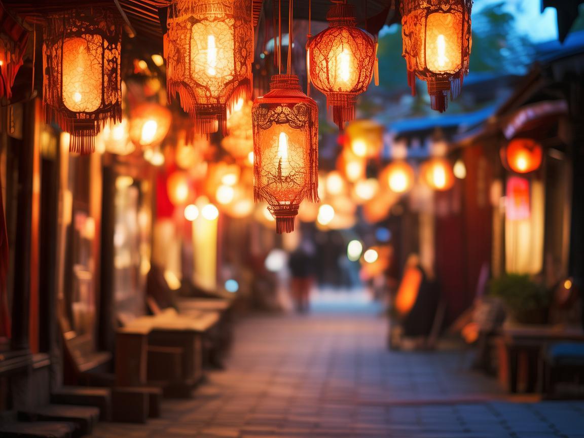 夜市街灯笼下的音乐畅想