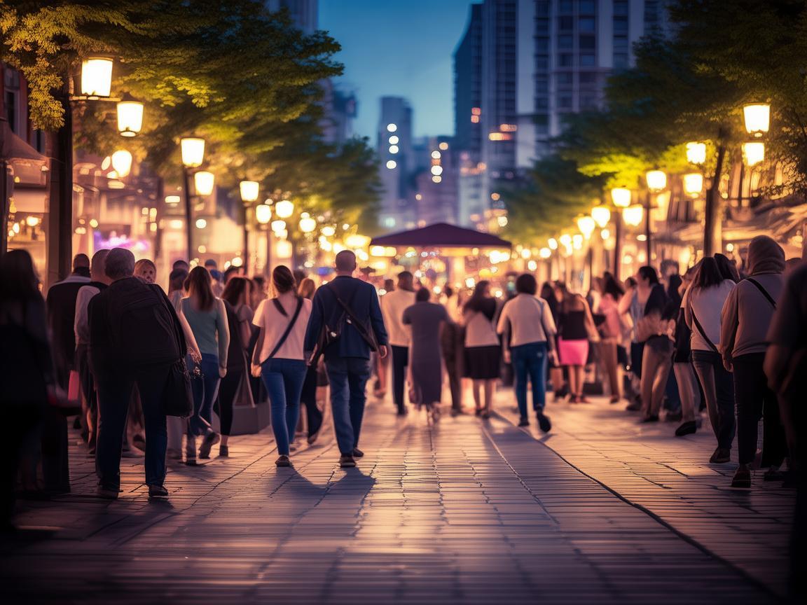 漫步步行街广场，聆听音乐的律动